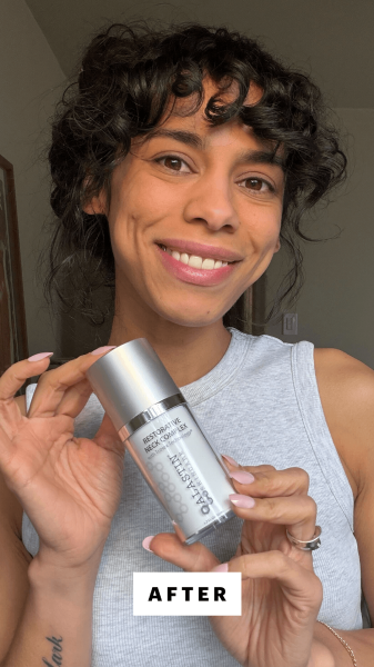 Shipin after applying the Alastin Skincare Restorative Neck Complex